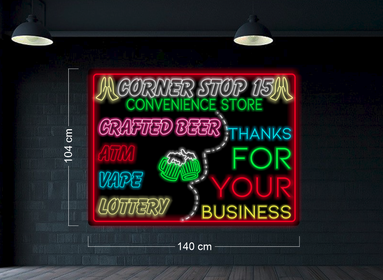 Corner stop 15 + Welcome to convience store | LED Neon Sign