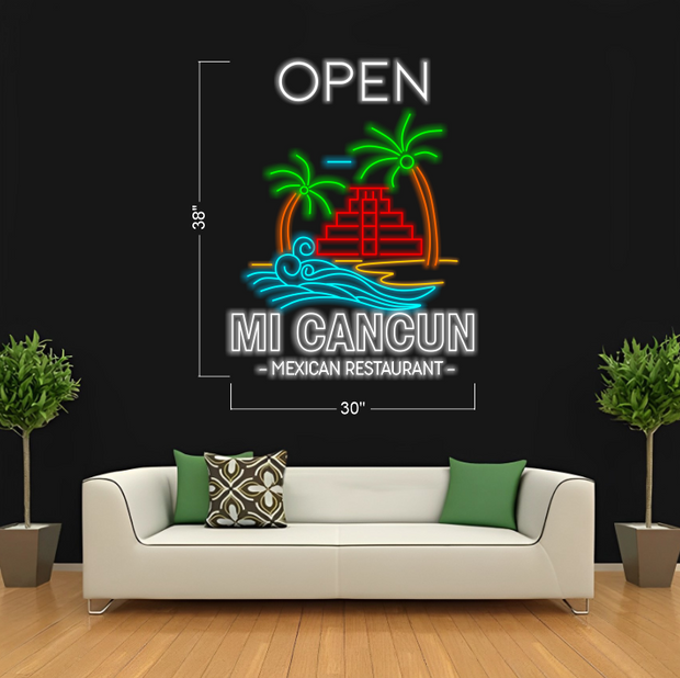 Open Mi Cancun Mexican Restaurant | LED Neon Sign (5 Sets)