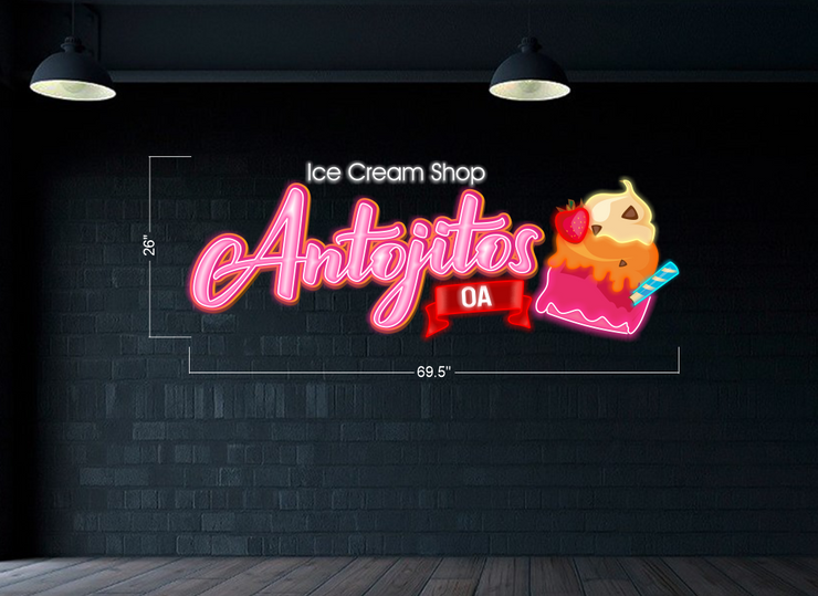 Antojitos Ice Cream Shop Logo | LED Neon Sign (Outside)