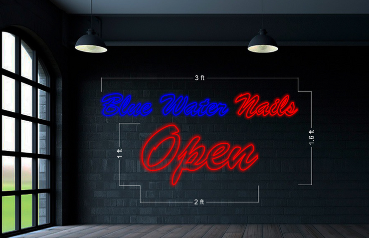 Blue Water Nails Open | LED Neon Sign