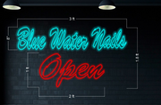Blue Water Nails Open | LED Neon Sign