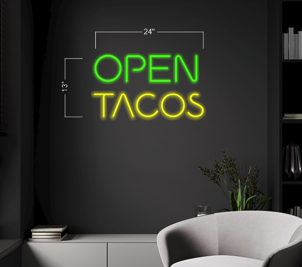 Open tacos & open burritos | LED Neon Sign