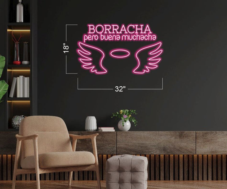Borracha Wings Angel & Vallarta Tacos And Burritos | LED Neon Sign