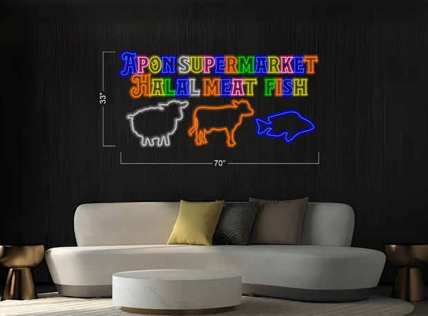 Apon Supermarket Halal Meat & Fish | LED Neon Sign