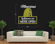 Moes Tires Welcome In We're Open | LED Neon Sign