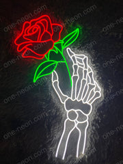 Skull Hand Holding Rose | LED Neon Sign