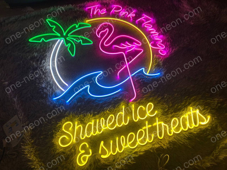 The Pink Flamingo Shaved Ice & Sweet Treats | LED Neon Sign