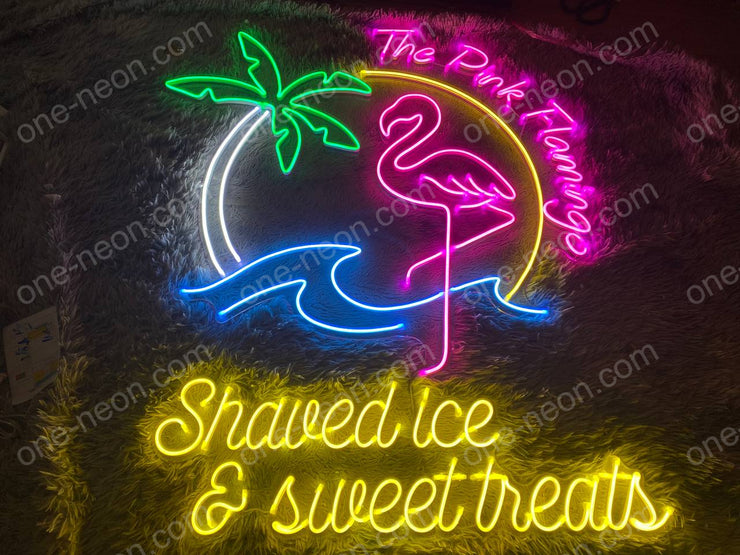 The Pink Flamingo Shaved Ice & Sweet Treats | LED Neon Sign