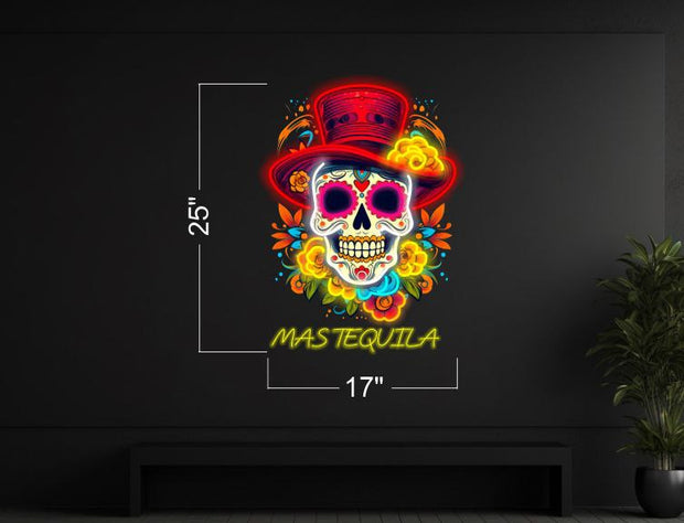 Mas Tequila + Mexican food open + Skull | LED Neon Sign