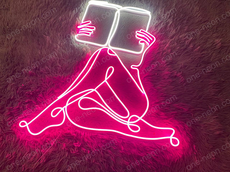 Woman Reading Book Line Art | LED Neon Sign