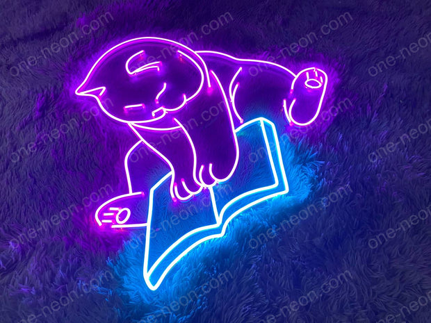 Cat Reading Book | LED Neon Sign