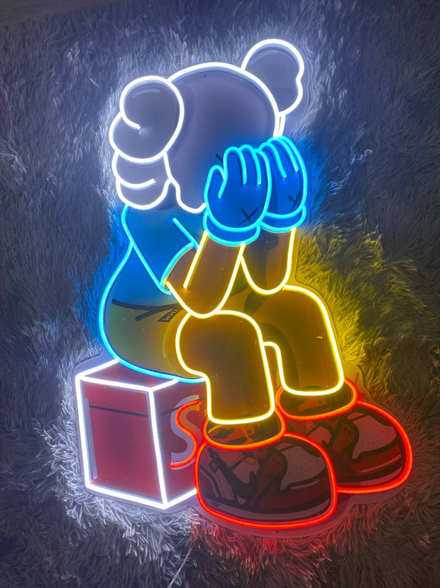 Sitting KAWS Supreme | LED Neon Sign (UV Printed)