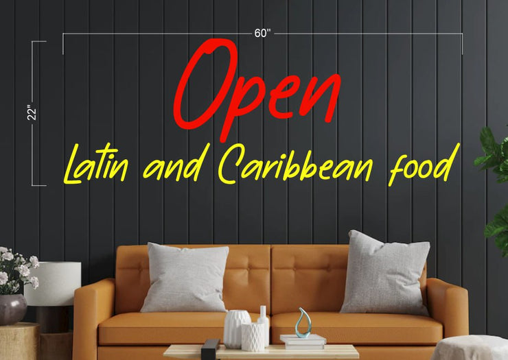Open Latin And Caribbean Food | LED Neon Sign