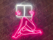 Woman Reading Book Line Art | LED Neon Sign