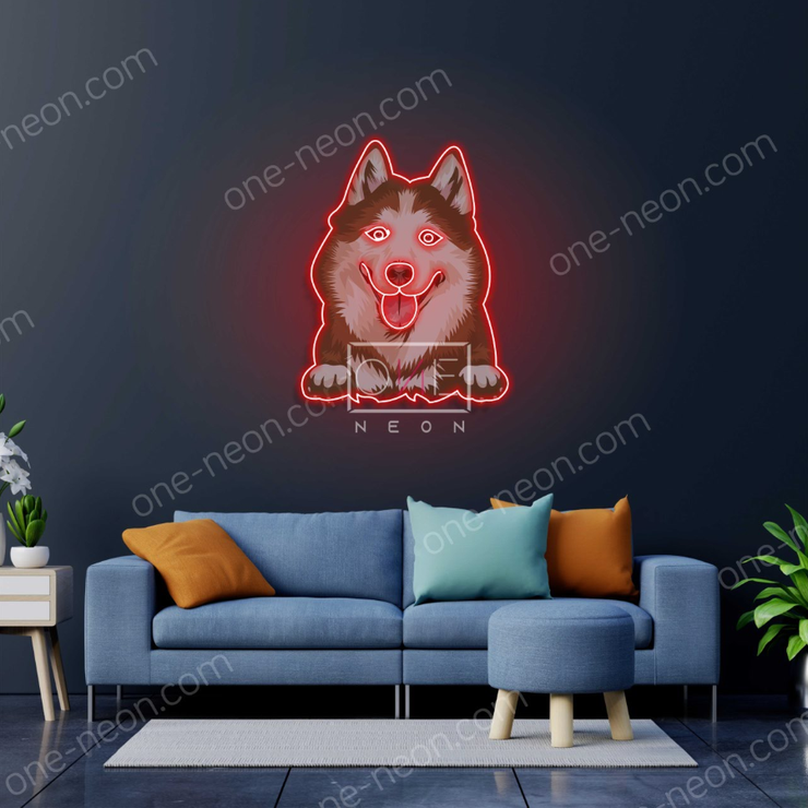 Husky Peeking  | LED Neon Sign