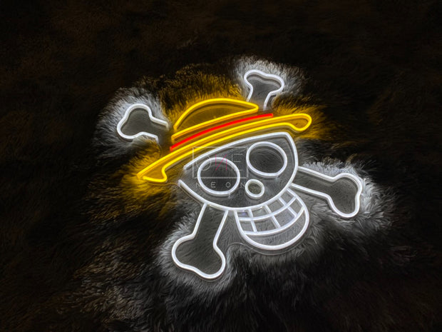 One Piece inspired Straw-hat Jolly Roger Luffy self drawn LED neon Sign -  My LED neon Design