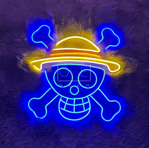 One Piece inspired Straw-hat Jolly Roger Luffy self drawn LED neon Sign -  My LED neon Design
